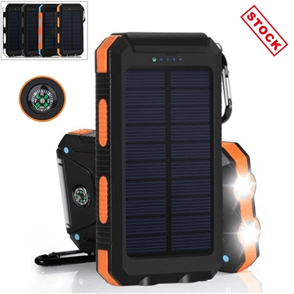 Waterproof Solar Charger w/ 2USB Port & LED Lights & Compass