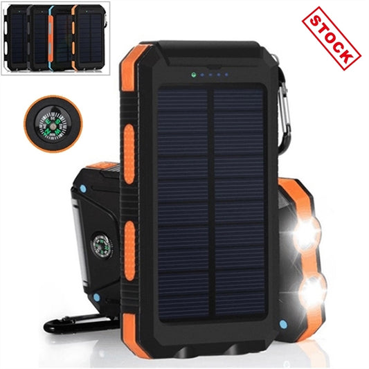 Waterproof Solar Charger w/ 2USB Port & LED Lights & Compass