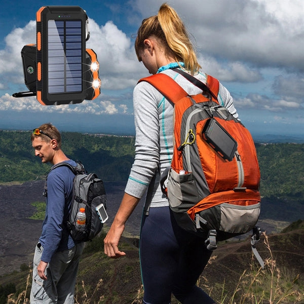 Waterproof Solar Charger w/ 2USB Port & LED Lights & Compass
