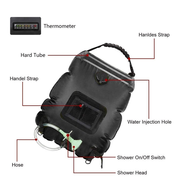 5 Gallons Solar Heating Camping Shower Bag