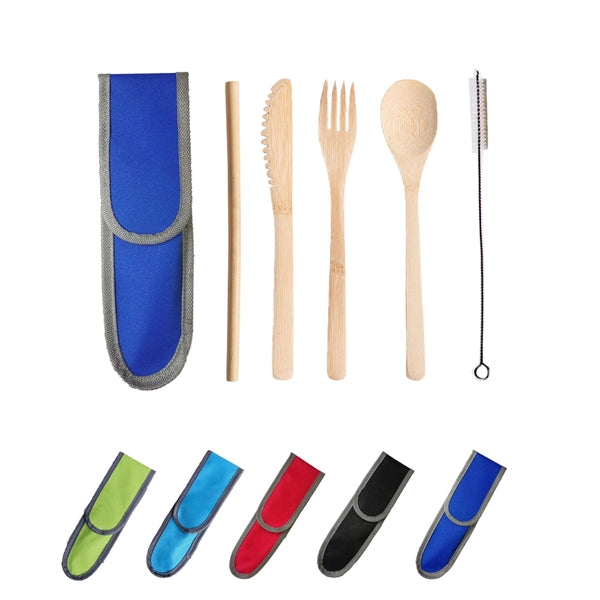 Bamboo Travel Utensil Set With Carabiner