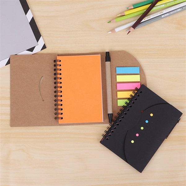 Printed Eco-Inspired Spiral Notebook with Sticky Flags & Pen