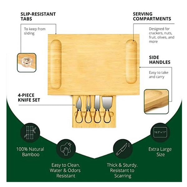 Bamboo Charcuterie Board & Cutlery Set with Slide-Out Drawer