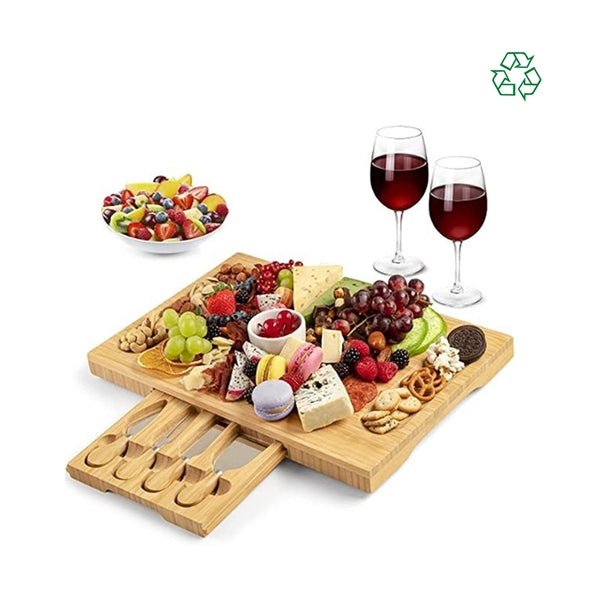 Bamboo Charcuterie Board & Cutlery Set with Slide-Out Drawer