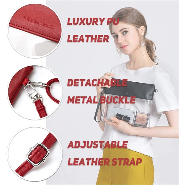 Clear Crossbody Purse Stadium Approved PU Leather Bag