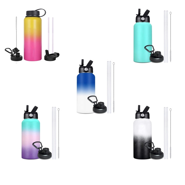 Vacuum Insulated Metal Water Bottle with Straw & Spout Lids