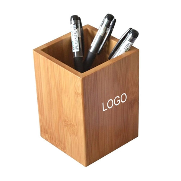 Bamboo Wood Desk Pen Holder Stand