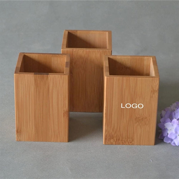 Bamboo Wood Desk Pen Holder Stand