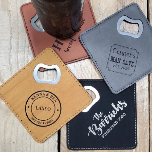 Stainless steel PU Coaster With Bottle Opener
