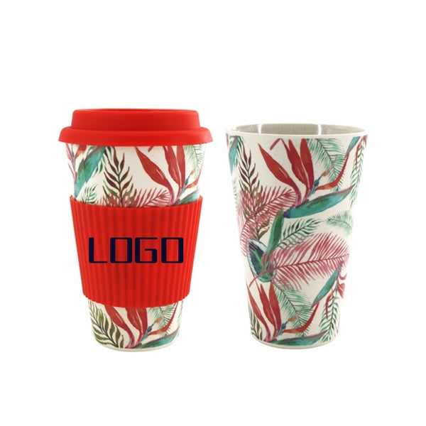 Bamboo Fiber Travel Coffee Cup with Silicone Lid and Sleeve