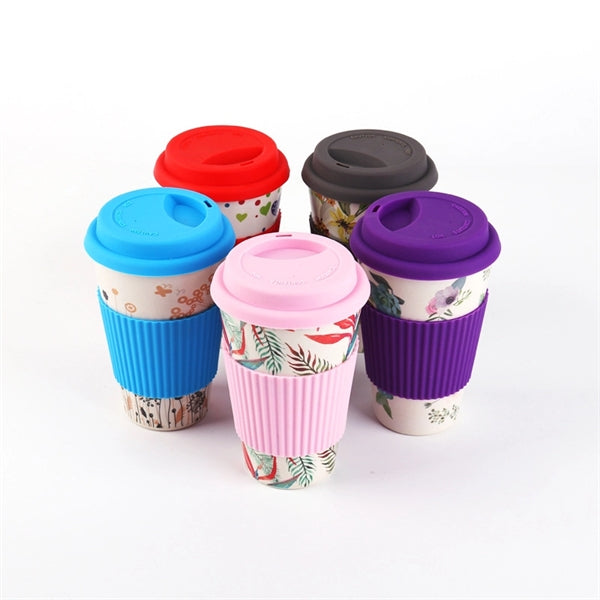 Bamboo Fiber Travel Coffee Cup with Silicone Lid and Sleeve
