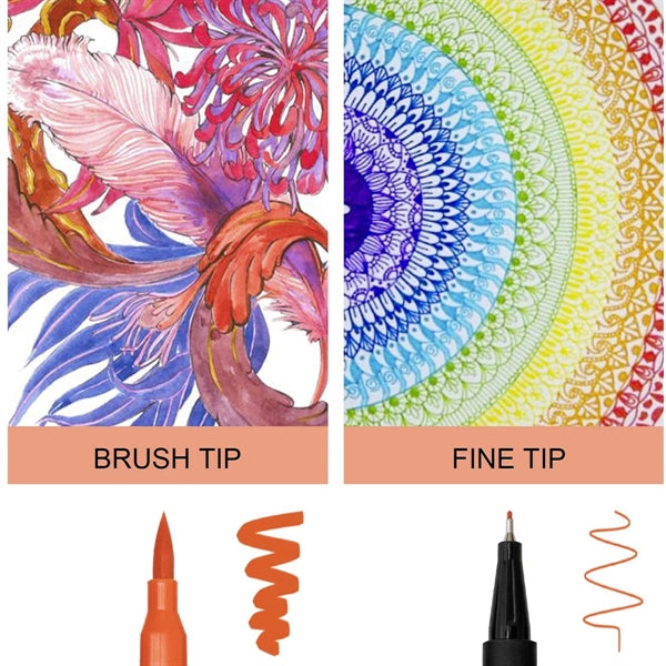 Dual Brush Marker Pens 12 Colors Set