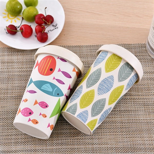 Takeaway Coffee Cup Bamboo Fiber Mugs with Cover and Band