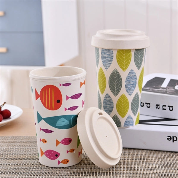 Takeaway Coffee Cup Bamboo Fiber Mugs with Cover and Band