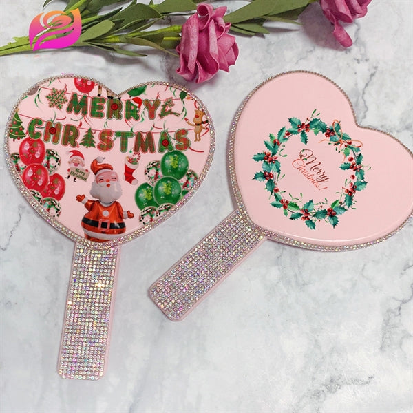Rhinestone Heart-shaped Handheld Mirror