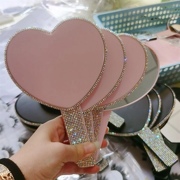 Rhinestone Heart-shaped Handheld Mirror