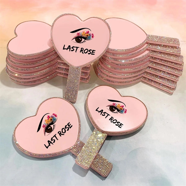 Rhinestone Heart-shaped Handheld Mirror