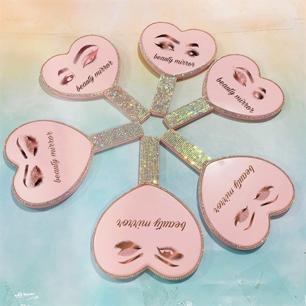Rhinestone Heart-shaped Handheld Mirror