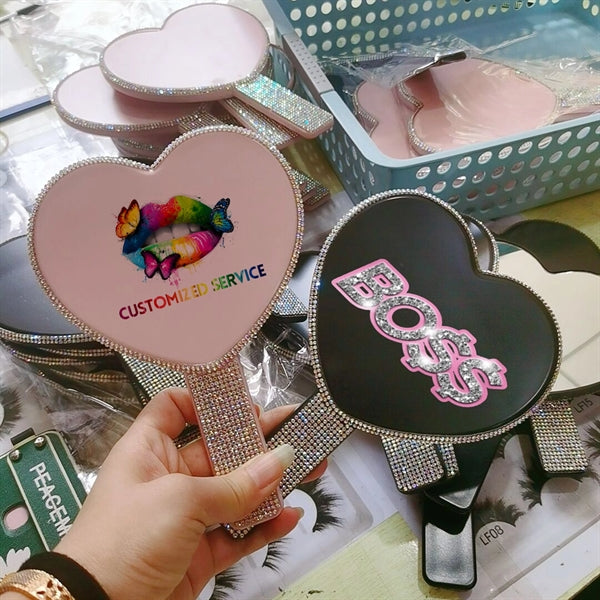 Rhinestone Heart-shaped Handheld Mirror