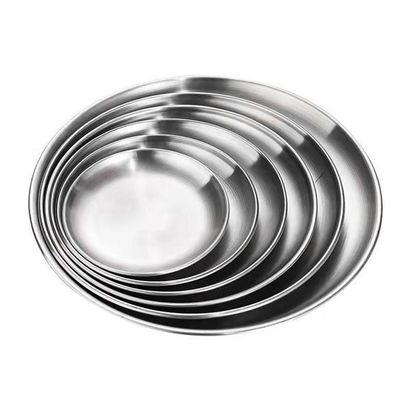 Round 304 Stainless Steel Plate Dishes Disk Food Tray