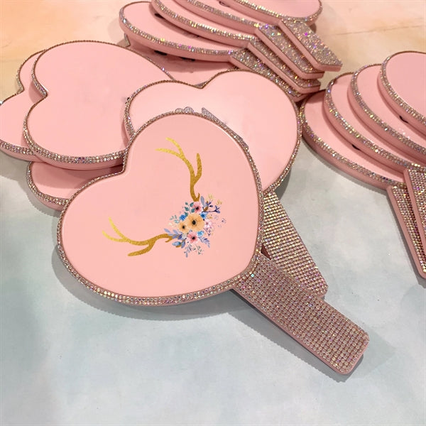 Rhinestone Heart-shaped Handheld Mirror