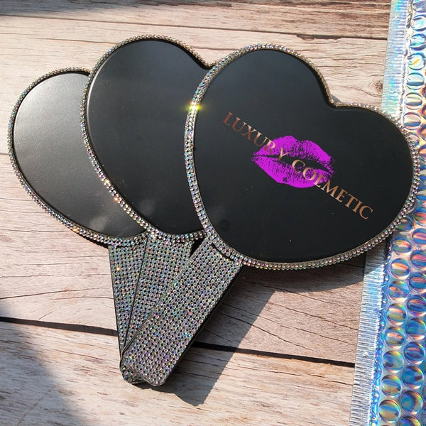 Rhinestone Heart-shaped Handheld Mirror