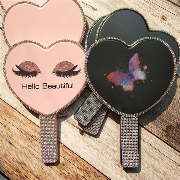 Rhinestone Heart-shaped Handheld Mirror