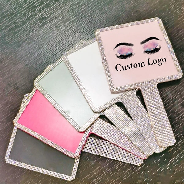 Rhinestone Square-shaped Handheld Mirror