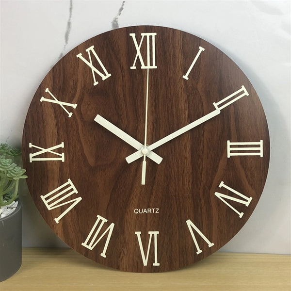 Luminous Wooden 12 Inch Silent Non-Ticking Wall Clock