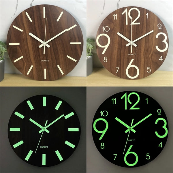 Luminous Wooden 12 Inch Silent Non-Ticking Wall Clock
