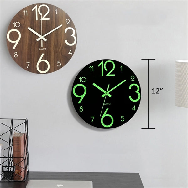 Luminous Wooden 12 Inch Silent Non-Ticking Wall Clock