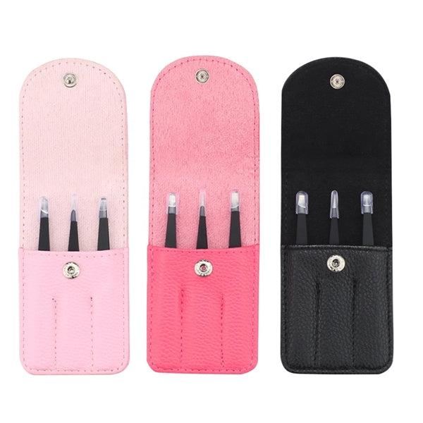 3pcs Cosmetic Eyelash Tweezer Kit
