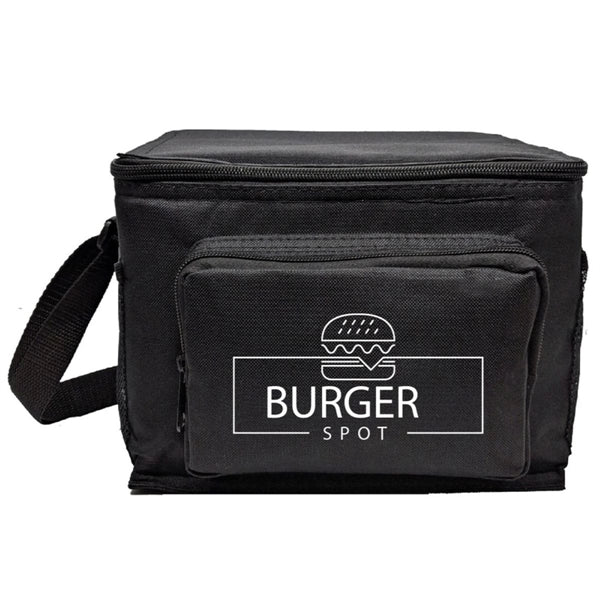 6 Pack Poly Cooler Bag Front and Side Pockets 600D
