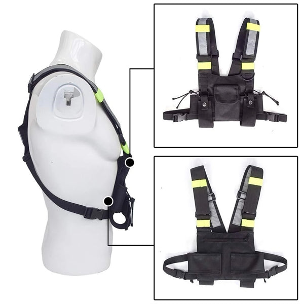 Adjustable black tactical vest with reflective strip