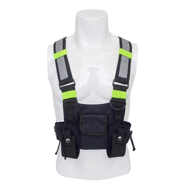 Adjustable black tactical vest with reflective strip