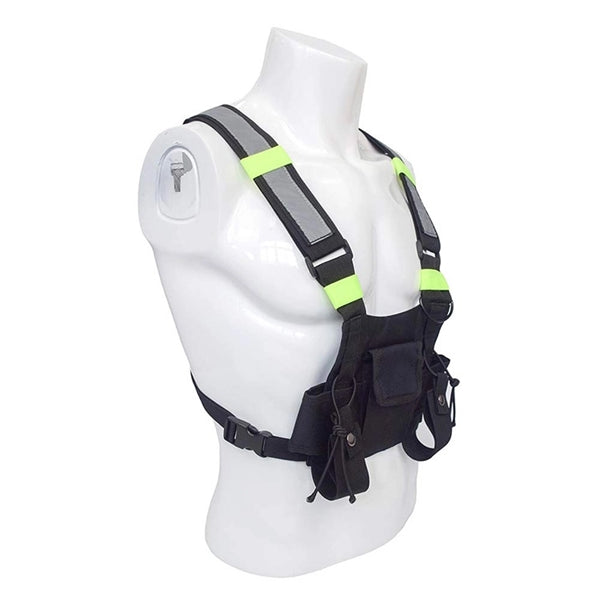 Adjustable black tactical vest with reflective strip