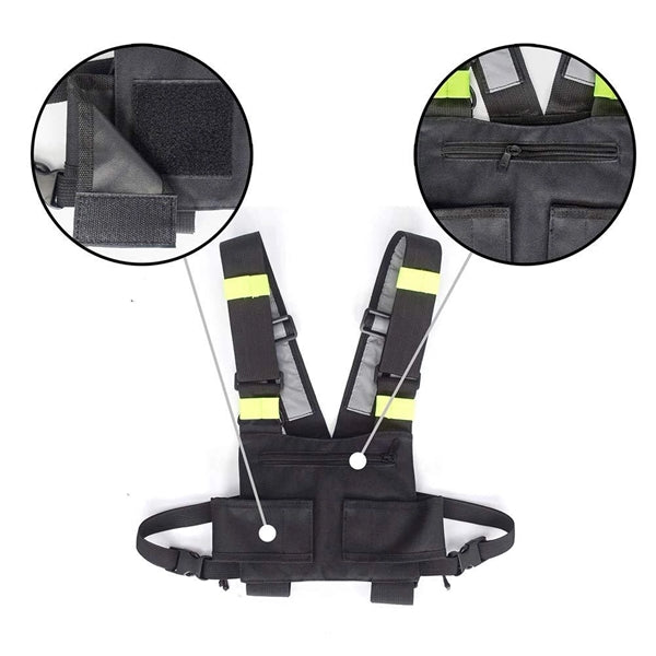 Adjustable black tactical vest with reflective strip
