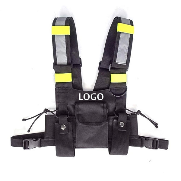Adjustable black tactical vest with reflective strip