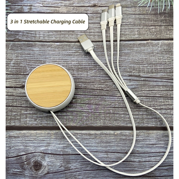 Eco Friendly Stretchable Bamboo 4 in 1 USB Charging Cable