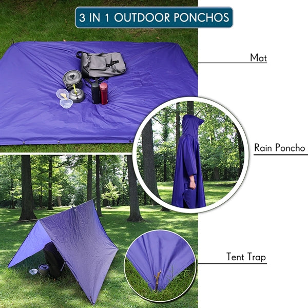 3 in 1 Outdoor Hooded Rain Ponchos/Mat/Tent Trap