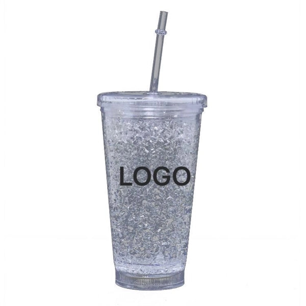 16 oz LED Double-layer Plastic Tumbler with Lid and Straw