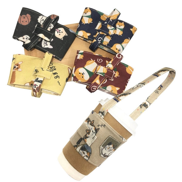 Portable milk tea cup canvas tote bag handle