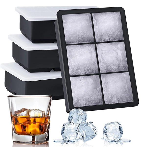 Silicone Extra Large Ice Mold Trays for 6 Square Cubes