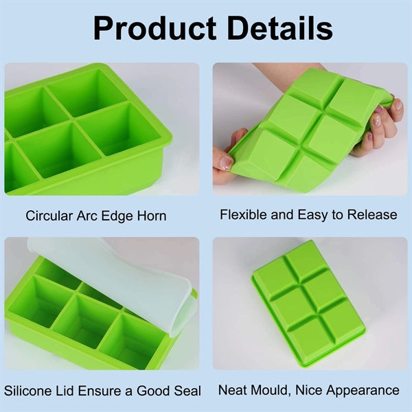 Silicone Extra Large Ice Mold Trays for 6 Square Cubes