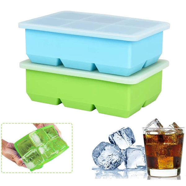 Silicone Extra Large Ice Mold Trays for 6 Square Cubes