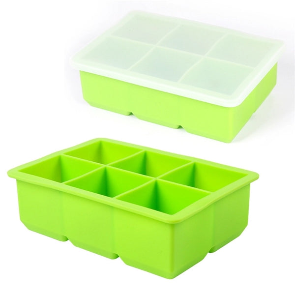 Silicone Extra Large Ice Mold Trays for 6 Square Cubes