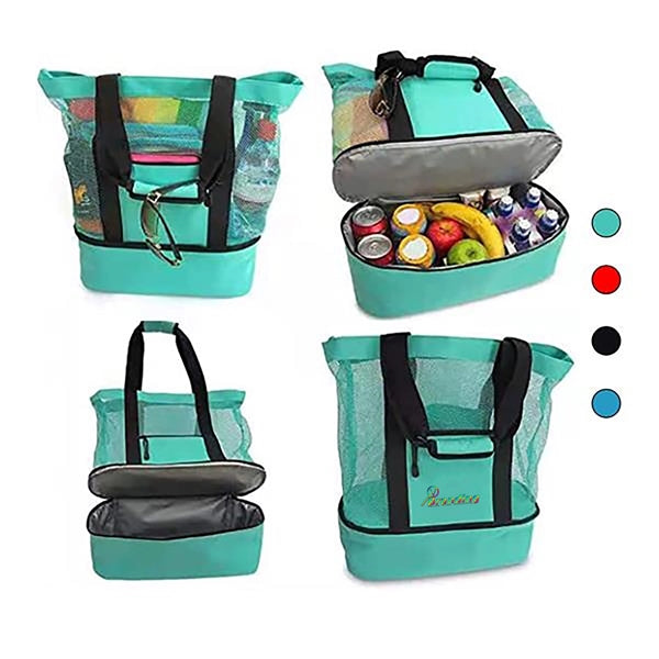 Mesh Beach Bag Tote with Insulated Cooler