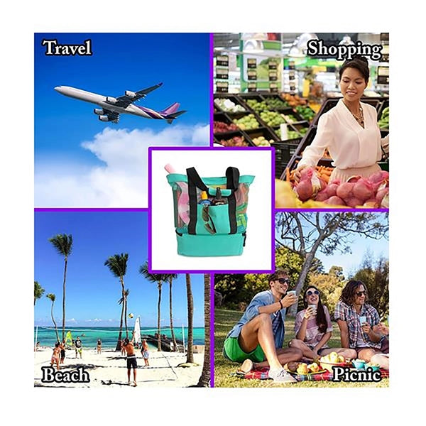 Mesh Beach Bag Tote with Insulated Cooler