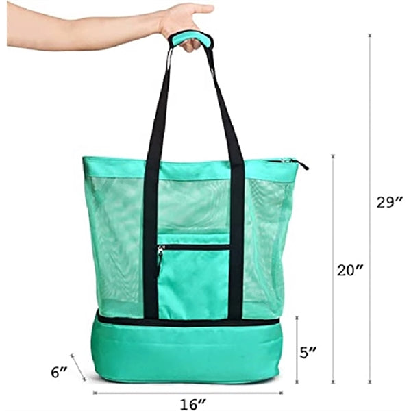 Mesh Beach Bag Tote with Insulated Cooler