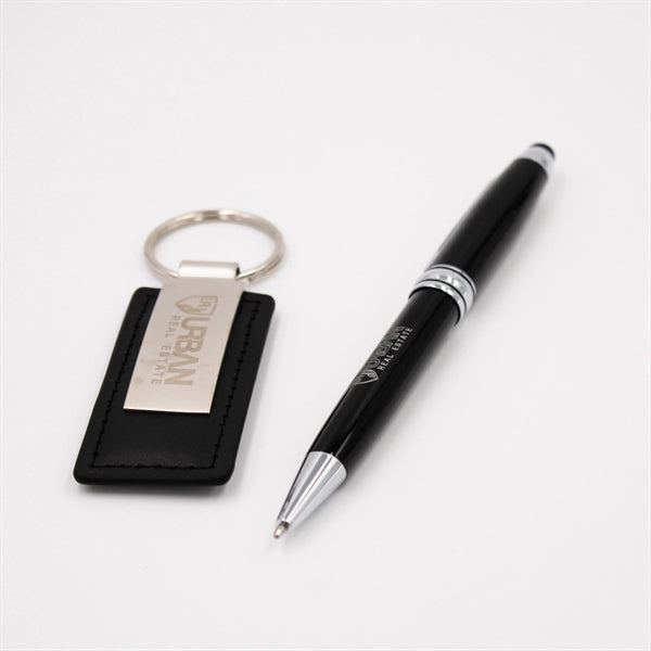 Metal Pen and Leatherette Key Tag Gift Set